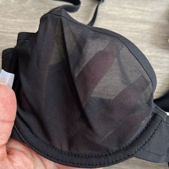 SMOOTHEZ by Aerie Balconette Mesh Bra Size 32C True Black Underwire Sheer NWT - Picture 4 of 7